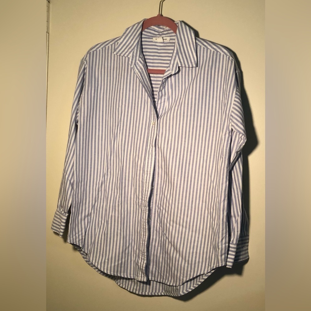 BEACH LUNCH LOUNGE Women X-Small Blue Striped Long Sleeve Button Up Collar Shirt